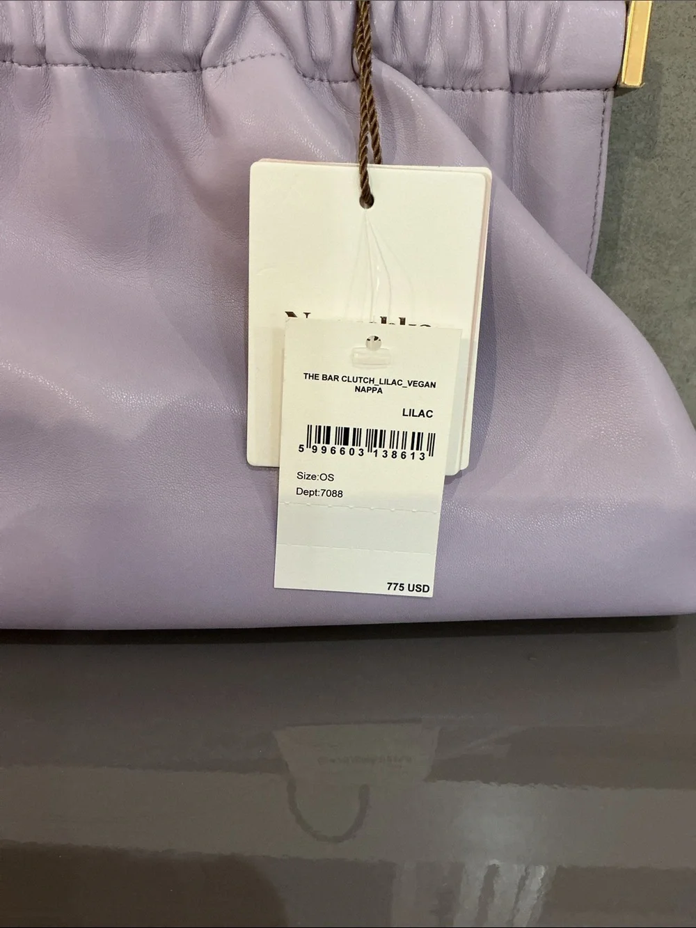 Nanushka Lilac Gathered Leather Clutch with Gold Accents